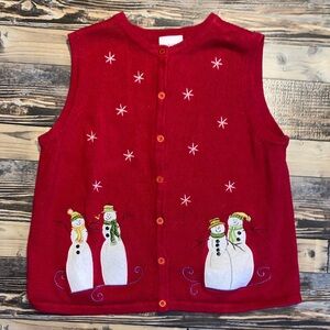 Breckenridge Cherry Knit Snowman Ugly Sweater Vest
